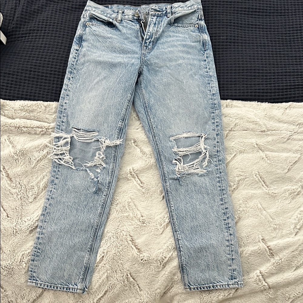 American Eagle Outfitters Light Blue Distressed Straight Leg Jeans